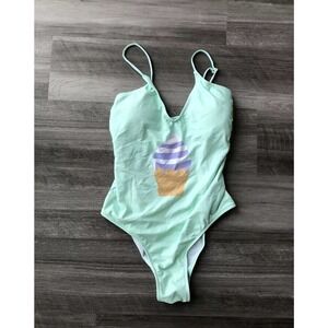 Sugar Coast Green Cupcake One-Piece Swimsuit Large L New Padded